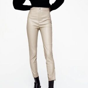 Zara High Waisted Faux Leather Lined Pants Ankle Zipper M